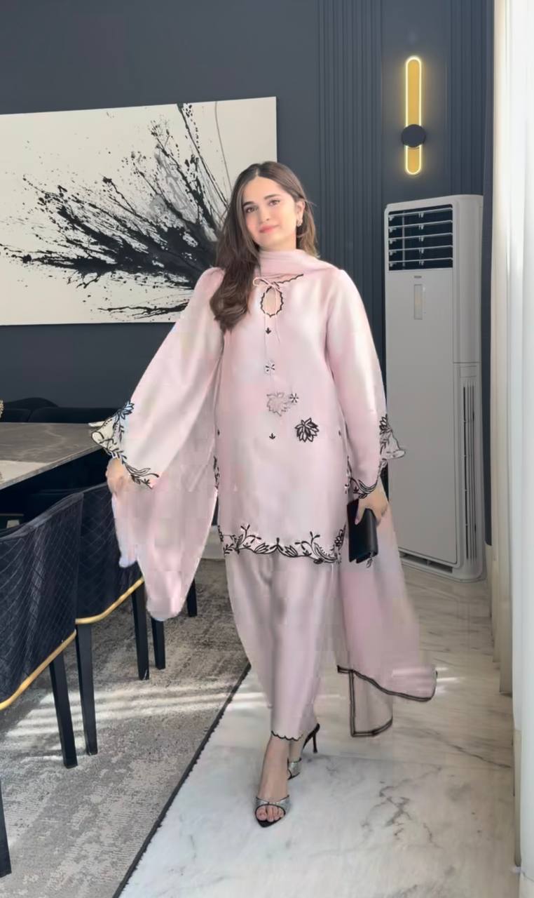 Bespoke Baby Pink Satin Ensemble